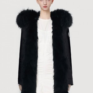 OZLANA AU202002-2 皮草派克大衣 黑色外套（长款） 经典黑色狐狸毛 防泼水防褪色 