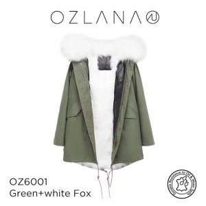 OZLANA AU192024 皮草大衣 绿色外套 经典白色狐狸毛 防泼水防褪色 