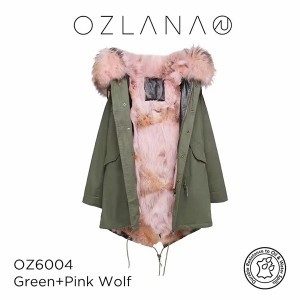 OZLANA AU192028 皮草大衣 绿色外套 粉色郊狼毛 防泼水防褪色 