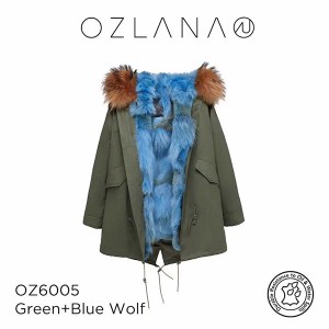 ozlana 皮草大衣 孔雀蓝狐狸毛 防泼水防褪色 绿色外套