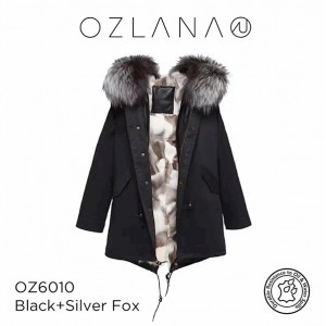 OZLANA AU192003 皮草大衣 黑色外套 银色狐狸毛 情侣款 防泼水防褪色 