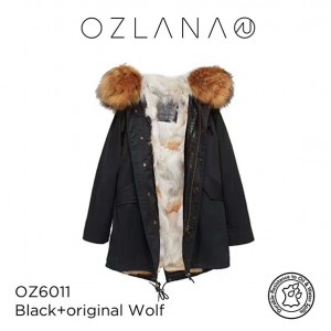 ozlana 皮草大衣 原色狼毛 防泼水防褪色 黑色外套