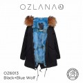 ozlana 皮草大衣 孔雀蓝狐狸毛 防泼水防褪色 黑色外套