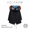 ozlana 皮草大衣 孔雀蓝狐狸毛 防泼水防褪色 黑色外套