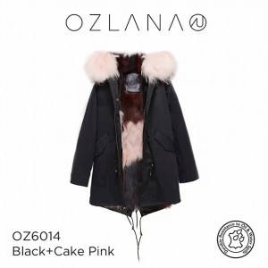 ozlana 皮草大衣 蛋糕粉狐狸毛 防泼水防褪色 黑色外套