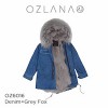 ozlana 皮草大衣 灰色狐狸毛 防泼水防褪色 牛仔布外套