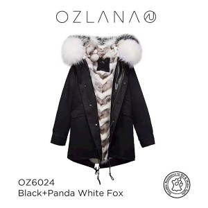 ozlana 熊猫系列 黑白狐狸毛 黑色外套 防泼水防褪色	
