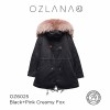 ozlana 粉色/墨绿色 拼接狐狸毛 黑色外套 防泼水防褪色	