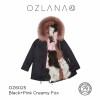 ozlana 粉色/墨绿色 拼接狐狸毛 黑色外套 防泼水防褪色	