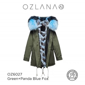 ozlana 熊猫系列  蓝黑狐狸毛 绿色外套 防泼水防褪色	